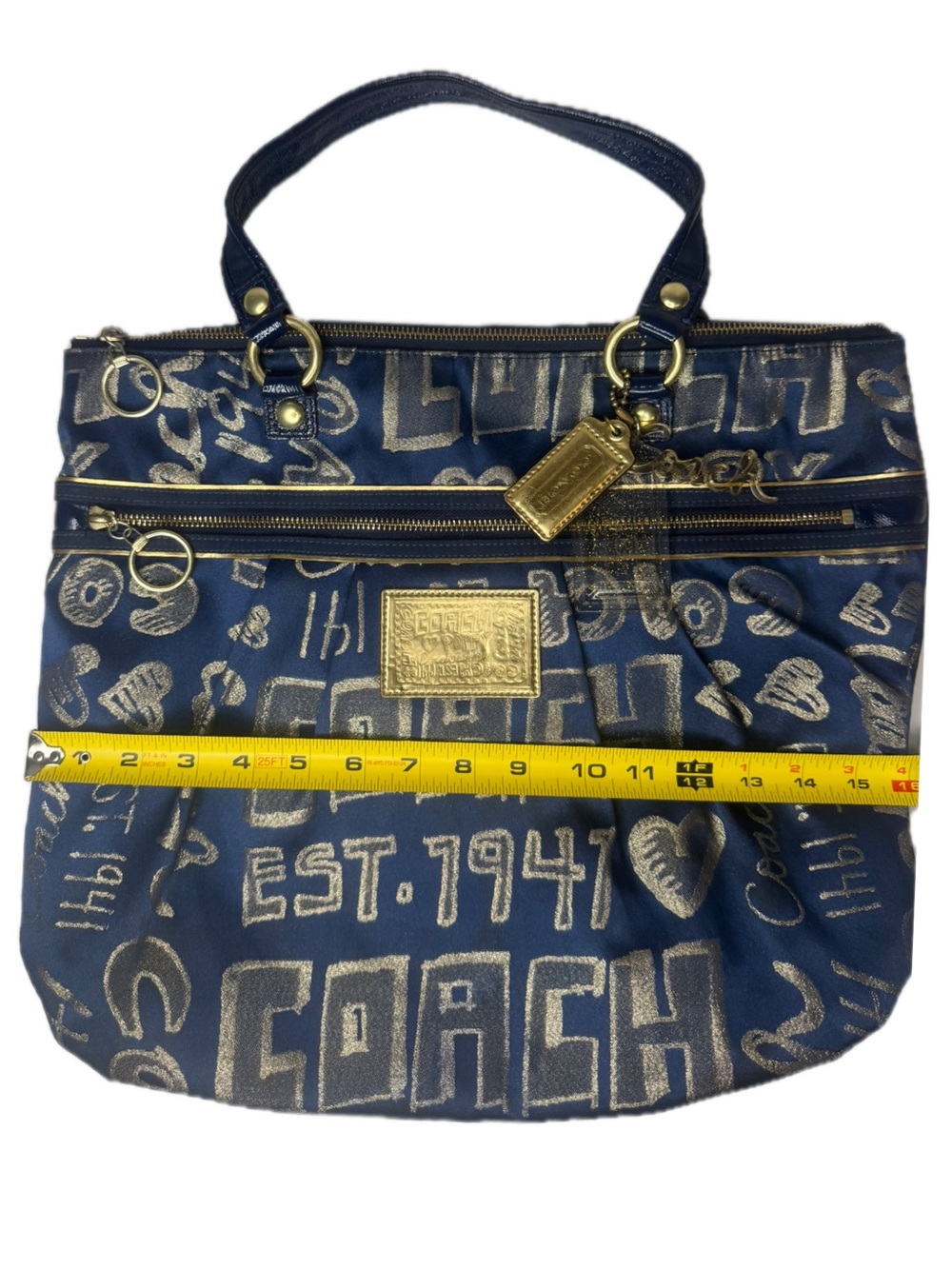 Coach Navy and Metallic Gold Signature Tote - Picture 10 of 16